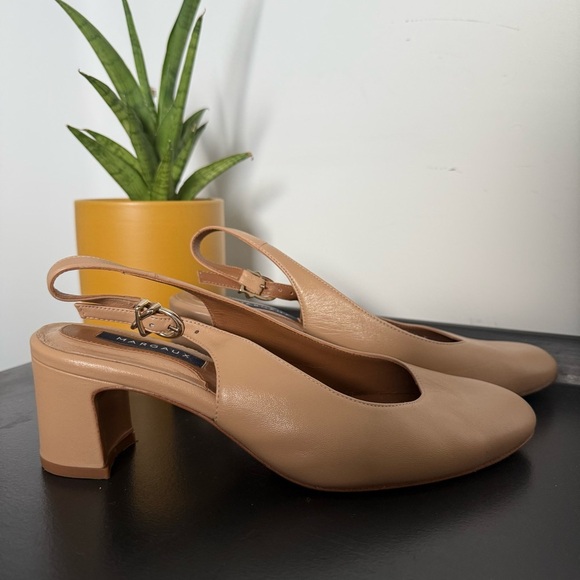 Margaux nude tan Cluny block heel leather slingback pumps - size 7.5 (37.5) - Picture 6 of 8